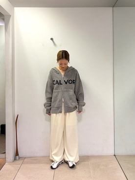 「CIAOPANIC TYPY（チャオパニックティピー）の【UNISEX】ネップヤーンダブルジャガードニットジップパーカー/WEB限定カラーあり（パーカー、グレー系）」を使った、さくらさん（レディース・154cm）の秋コーディネート