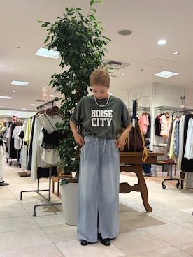 「CIAOPANIC TYPY（チャオパニックティピー）の【UNISEX】ピグメント加工スラブカレッジロゴTEE（Tシャツ/カットソー、グリーン系）」を使った、sakura154typさん（レディース・154cm）の夏コーディネート