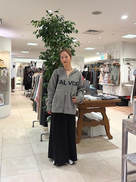 「CIAOPANIC TYPY（チャオパニックティピー）の【UNISEX】ネップヤーンダブルジャガードニットジップパーカー/WEB限定カラーあり（パーカー、グレー系）」を使った、さくらさん（レディース・154cm）の秋コーディネート