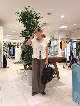 「CIAOPANIC TYPY（チャオパニックティピー）の【india】2WAYショルダーレースビスチェブラウス（シャツ/ブラウス、ホワイト系）」を使った、さくらさん（レディース・154cm）の夏コーディネート