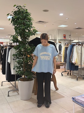 「CIAOPANIC TYPY（チャオパニックティピー）のアシッド加工裏毛フレンチスリーブロゴトップス（Tシャツ/カットソー、ブルー系）」を使った、sakura154typさん（レディース・154cm）の春コーディネート