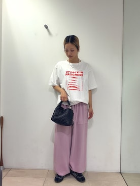 「CIAOPANIC TYPY（チャオパニックティピー）の【UNISEX】宇宙人プリントTシャツ（Tシャツ/カットソー、ホワイト系）」を使った、sakura154typさん（レディース・154cm）の夏コーディネート