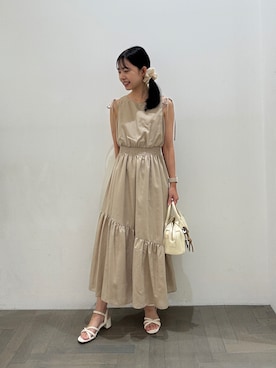 「N.（N. Natural Beauty Basic）（エヌエヌナチュラルビューティーベーシック）のショルダーリボンワンピース（ワンピース、ベージュ系）」を使った、honokaさん（レディース・153cm）の夏コーディネート