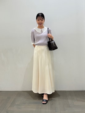 「NATURAL BEAUTY BASIC（ナチュラルビューティーベーシック）のレースカラーニット（ニット/セーター、グレー系）」を使った、honokaさん（レディース・153cm）の夏コーディネート