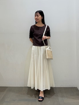 「NATURAL BEAUTY BASIC（ナチュラルビューティーベーシック）の前後２ＷＡＹカーディガン（Tシャツ/カットソー、ブラウン系）」を使った、honokaさん（レディース・153cm）の夏コーディネート