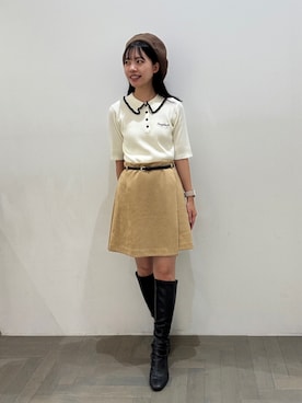 「NATURAL BEAUTY BASIC（ナチュラルビューティーベーシック）のフェイクスエードスカパン（スカート、ベージュ系）」を使った、honokaさん（レディース・153cm）の秋コーディネート