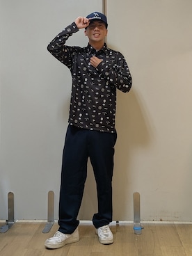 「adabat（アダバット）の【ADABAT NAVY】ダブルクロステーパードパンツ（Pants、ブルー系）」を使った、yamatai0723さん（メンズ）の夏コーディネート