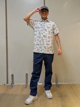 「adabat（アダバット）の【吸水速乾/UVカット】リンクスプリント半袖ポロシャツ（ポロシャツ、グレー系）」を使った、yamatai0723さん（メンズ）の夏コーディネート