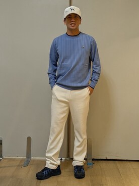 「adabat（アダバット）の【ADABAT NAVY】吸水速乾/UVカット/接触冷感/防シワ ストレッチツイルストレートパンツ（Pants、ホワイト系）」を使った、yamatai0723さん（メンズ）の秋コーディネート