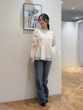 「NATURAL BEAUTY BASIC（ナチュラルビューティーベーシック）のシアーペプラムブラウス（シャツ/ブラウス、ホワイト系）」を使った、rio03nbbさん（レディース・155cm）の夏コーディネート