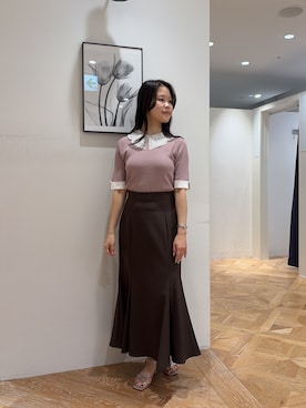 「NATURAL BEAUTY BASIC（ナチュラルビューティーベーシック）のレースカラーニット（ニット/セーター、ベージュ系）」を使った、rio03nbbさん（レディース・155cm）の夏コーディネート