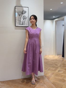 「N.（N. Natural Beauty Basic）（エヌエヌナチュラルビューティーベーシック）のシャーリングフレアワンピース（ワンピース、パープル系）」を使った、rio03nbbさん（レディース・155cm）の夏コーディネート