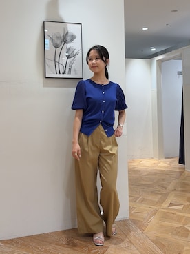 「NAVYNAVY（ネイビーネイビー）の【サマー・ライフパフォーマンス向上】接触冷感ボリュームスリーブニット（ニット/セーター、ブルー系）」を使った、rio03nbbさん（レディース・155cm）の夏コーディネート