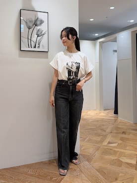 「NATURAL BEAUTY BASIC（ナチュラルビューティーベーシック）のフォトプリントTシャツ（Tシャツ/カットソー、ホワイト系）」を使った、rio03nbbさん（レディース・155cm）の夏コーディネート