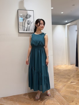 「N.（N. Natural Beauty Basic）（エヌエヌナチュラルビューティーベーシック）のショルダーリボンワンピース（ワンピース、グリーン系）」を使った、rio03nbbさん（レディース・155cm）の夏コーディネート