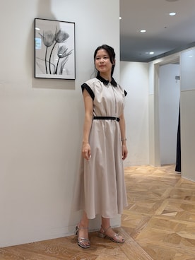「NATURAL BEAUTY BASIC（ナチュラルビューティーベーシック）のリネンライクバイカラーワンピース（ワンピース、ベージュ系）」を使った、rio03nbbさん（レディース・155cm）の夏コーディネート
