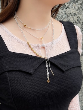 「Soierie（ソワリー）のレイヤード ネックレス (3Set） / Layered necklace (3Set)（ネックレス、シルバー系）」を使った、Soierie_STAFFさん（レディース・155cm）の夏コーディネート