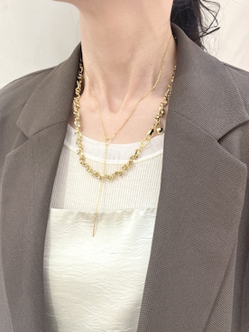 「Soierie（ソワリー）のフィグ ネックレス (2Set) / Figue necklace (2Set)（ネックレス、ゴールド系）」を使った、Soierie_STAFFさん（レディース・155cm）の夏コーディネート