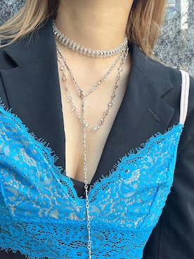 「Soierie（ソワリー）のファンタジー レイヤード ネックレス (3P) / Fantasy layered necklace (3P)（ネックレス、シルバー系）」を使った、Soierie_STAFFさん（レディース・155cm）の夏コーディネート