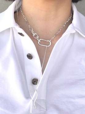 「Soierie（ソワリー）のクリップ ラリエット / Clip lariat（ネックレス、シルバー系）」を使った、Soierie_STAFFさん（レディース・155cm）の夏コーディネート