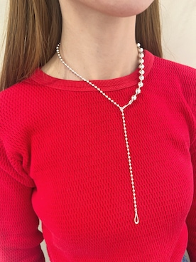 「Soierie（ソワリー）のボールチェーン フック ネックレス / Ball chain hook necklace /Unisex line（ネックレス、シルバー系）」を使った、Soierie_STAFFさん（レディース・155cm）の夏コーディネート