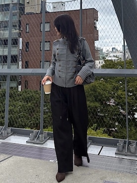 「RAY CASSIN（レイカズン）の【SNSバズりアイテム！】ナポレオンジップカーディガン / ニット（ニット/セーター、グレー系）」を使った、Minoriさん（レディース・160cm）の秋コーディネート