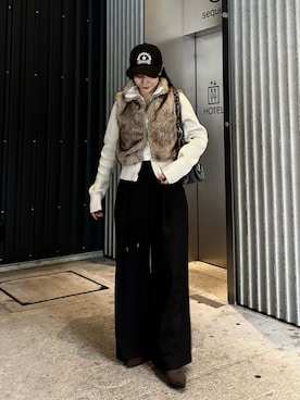 「RAY CASSIN（レイカズン）のピンヒールくしゃくしゃブーツ（ブーツ、ブラウン系）」を使った、Minoriさん（レディース・160cm）の秋コーディネート