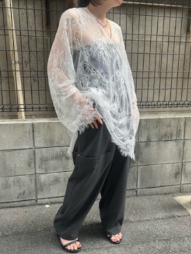 「W:Huku（フーク）のシアーレースフレアスリーブトップス / Sheer Lace Flared-Sleeve Top（シャツ/ブラウス、ホワイト系）」を使った、WHukuさん（レディース・152cm）の秋コーディネート
