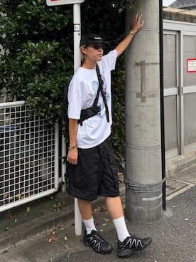 「SALOMON（サロモン）のSALOMON SPEEDCROSS 3 / サロモン スピードクロス 3（スニーカー、ブラック系）」を使った、32maaaashさん（メンズ・172cm）の夏コーディネート