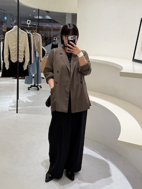 「CAPRICIEUX LE'MAGE（カプリシューレマージュ）のシアーWジャケット（テーラードジャケット、ブラウン系）」を使った、tensanさん（レディース・159cm）の春コーディネート