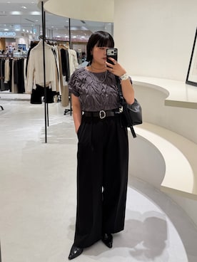 「CAPRICIEUX LE'MAGE（カプリシューレマージュ）の【新色イエロー・チャコールグレー】シャーリングホイップＴ（Tシャツ/カットソー、グレー系）」を使った、tensanさん（レディース・159cm）の春コーディネート