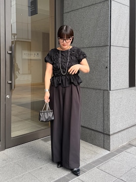 「CAPRICIEUX LE'MAGE（カプリシューレマージュ）の【新色追加/全骨格◎】シャーリングホイップTシャツ（Tシャツ/カットソー、ブラック系）」を使った、tensanさん（レディース・159cm）の春コーディネート