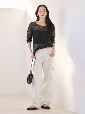 「plage（プラージュ）のR’IAM 麻混ホワイトデニムパンツ（デニムパンツ、ホワイト系）」を使った、Neneさん（レディース・165cm）の春コーディネート