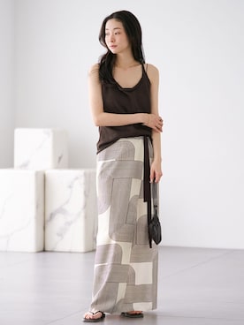 「plage（プラージュ）のKnit キャミソール（キャミソール、ブラウン系）」を使った、Neneさん（レディース・165cm）の春コーディネート