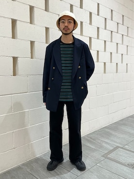 「JOURNAL STANDARD relume（ジャーナルスタンダード　レリューム）のTRツイル  ネイビー ブレザー（テーラードジャケット、ブルー系）」を使った、ミナミさん（メンズ・166cm）の冬コーディネート
