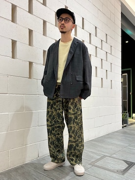 「JOURNAL STANDARD relume（ジャーナルスタンダード　レリューム）のテックキャンバス  ダブルプレスト ジャケット(セットアップ対応可能)（テーラードジャケット、ブラック系）」を使った、ミナミさん（メンズ・166cm）の春コーディネート
