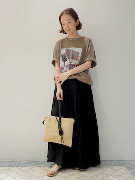 「Spick & Span（スピックアンドスパン）のコットンオーガンジーティアードスカート（スカート、ブラック系）」を使った、natsukiさん（レディース・163cm）の夏コーディネート