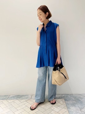 「Spick & Span（スピックアンドスパン）の《別注 / 》SOMETHING for SS ELSA STRAIGHT（デニムパンツ、ブルー系）」を使った、natsukiさん（レディース・163cm）の夏コーディネート