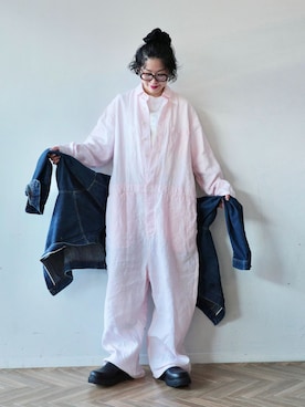 「JOURNAL STANDARD LUXE（ジャーナルスタンダード　ラックス）のCOTTON WIDE BORDER SOCKS（ソックス/靴下、ピンク系）」を使った、KSさん（レディース・162cm）の春コーディネート