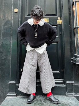 「JOURNAL STANDARD LUXE（ジャーナルスタンダード　ラックス）のC/Cu ワイドマッキンパンツ（その他パンツ、ブラック系）」を使った、KSさん（レディース・162cm）の春コーディネート