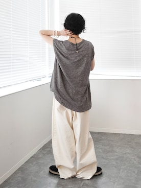 「JOURNAL STANDARD LUXE（ジャーナルスタンダード　ラックス）のヴィンテージヘリンボン スウィッチパンツ（その他パンツ、ホワイト系）」を使った、KSさん（レディース・162cm）の夏コーディネート