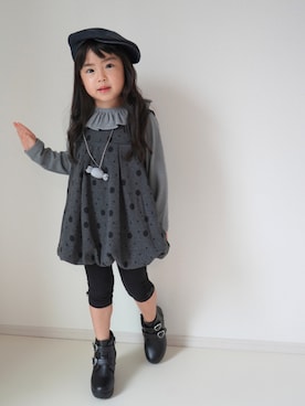 「lalankidsのアイテム（シャツワンピース、グレー系）」を使った、xsattanxさん（キッズ・120cm）の秋コーディネート