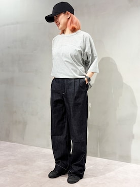 「MODE COMMUTER（モードコミューター）のDENIM RELAX PANTS（Denim pants、ブルー系）」を使った、MODE COMMUTERさん（レディース・164cm）の夏コーディネート