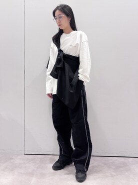「MODE COMMUTER（モードコミューター）のCotton Crew Neck L/S T-Shirt（T Shirts、ホワイト系）」を使った、MODE COMMUTERさん（レディース・164cm）の夏コーディネート