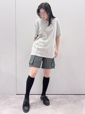 「MODE COMMUTER（モードコミューター）のYarn-Dyed Striped S/S Polo Shirt（Polo、グレー系）」を使った、MODE COMMUTERさん（レディース・164cm）の夏コーディネート