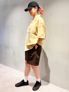 「MODE COMMUTER（モードコミューター）のResort-Style Striped S/S Shirt（Shirts、ベージュ系）」を使った、MODE COMMUTERさん（レディース・164cm）の夏コーディネート