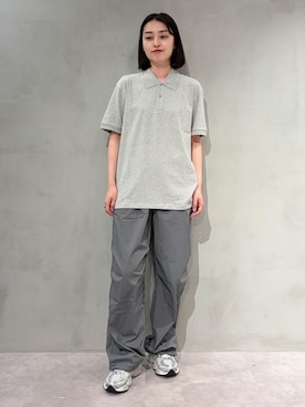 「MODE COMMUTER（モードコミューター）のYarn-Dyed Striped S/S Polo Shirt（Polo、グレー系）」を使った、MODE COMMUTERさん（レディース・164cm）の夏コーディネート