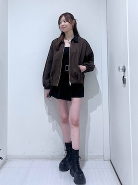 「PAGEBOY（ページボーイ）のメルトレザーショートパンツ【セットアップ対応】（その他パンツ、ブラック系）」を使った、yuika031000さん（レディース）の秋コーディネート