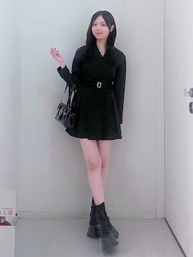 「PAGEBOY（ページボーイ）のテーラージャケットミニワンピースロングスリーブ（ワンピース、ブラック系）」を使った、yuika031000さん（レディース）の夏コーディネート