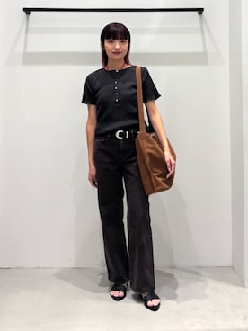「upperhights(アッパーハイツ)の<upper hights>THE NIECE MID RISE デニムパンツ/ダークブラウン(デニムパンツ、ブラウン系)」を使った、BEAUTY&YOUTH WOMENSさん(レディース・156cm)の夏コーディネート
